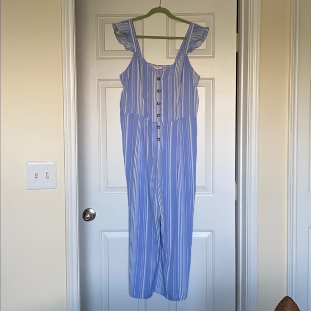Candie's Light Blue Striped Jumpsuit XL